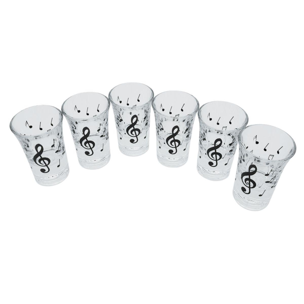Set of 6 shot glasses with black treble clef and notes