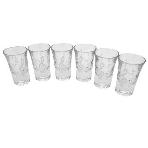 Set of 6 shot glasses with white treble clef and notes