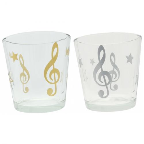 Christmassy tea light glass with treble clef and stars