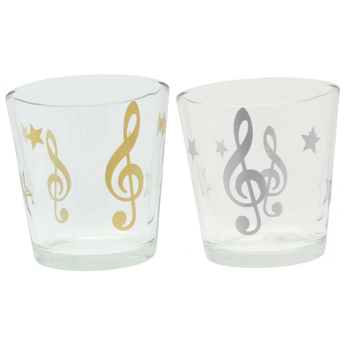 Christmassy tea light glass with treble clef and stars
