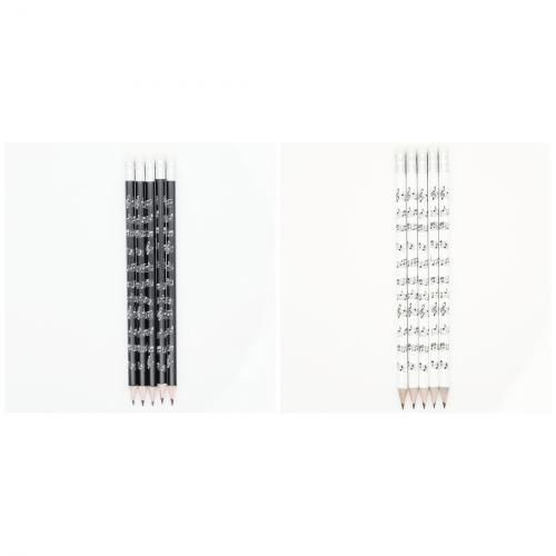 Pencils with eraser printed with staves in white or black