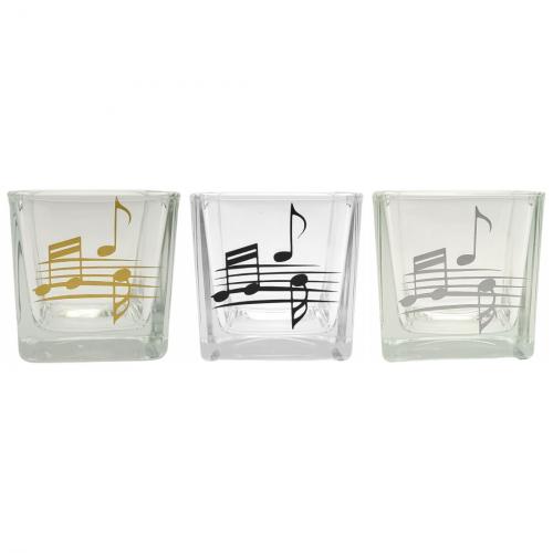 Square tealight glass with stave and notes in different colors