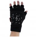 Noten-Motiv-Thermofleece-Handschuhe, Kurzfinger, Overflap, zwei Größen, mit Heizkissen (Hotliner) - Größe: L/XL 