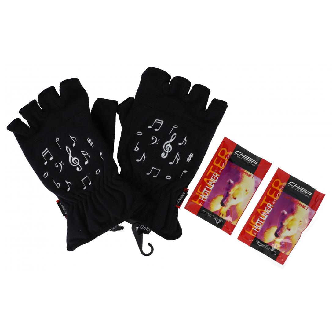 Noten-Motiv-Fleece-Handschuhe, zwei Größen, Kurzfinger, mit Heizkissen - Größe: S/M 