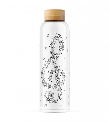 Unique glass bottle with treble clef and notes
