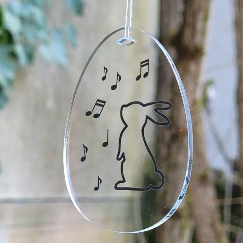 Acrylic easter egg shaped pendant with Easter bunny and notes - Finish: single