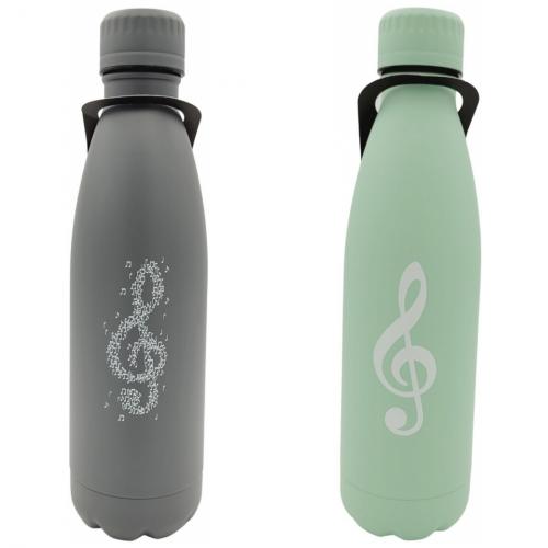 gray or mint green thermos with treble clef