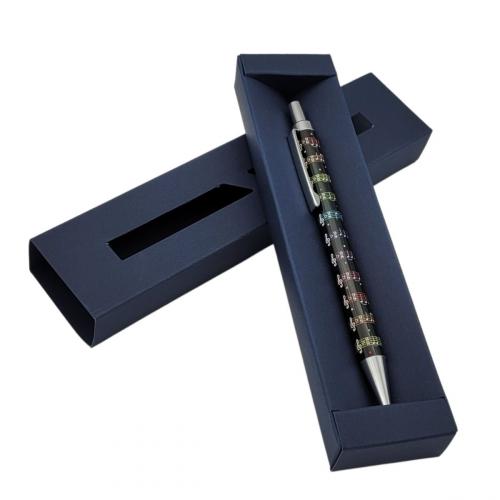 Music design ballpoint pen in dark blue cardboard gift box - design: colorful stave