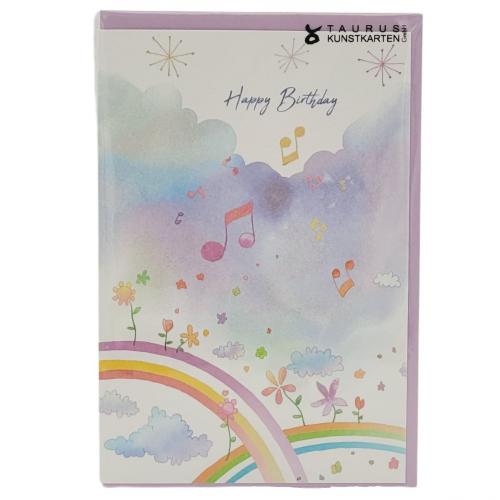 Double card Happy Birthday (music, rainbow and flowers)