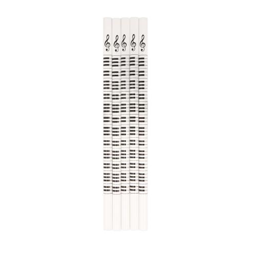 Pencils printed with keyboard and clef, 5 pieces - Color: white