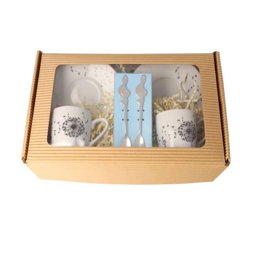Gift set with dandelion espresso set and espresso spoon in folding box with window