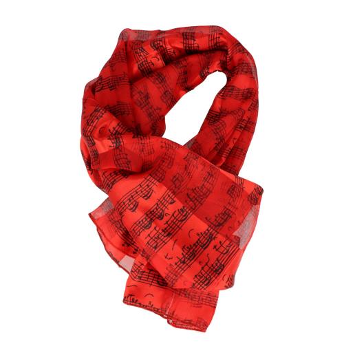 Scarf with Bach-musical notes and satin stripes, different colors - Color: red/black
