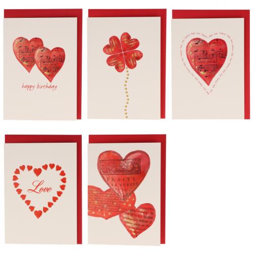 Doppelkarten, rotes Herz in verschiedenen Varianten