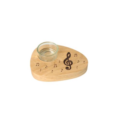 Tea light holder with treble clef and notes made of oak 
