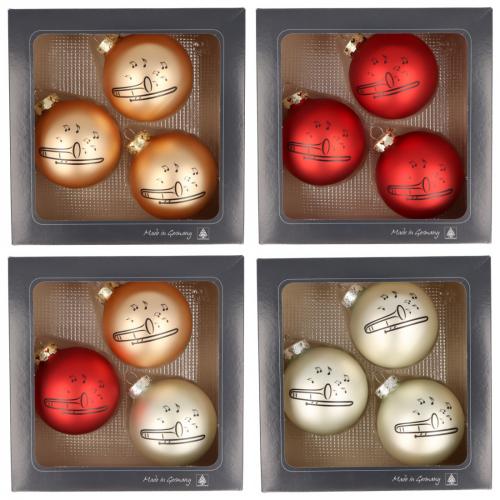 3er-Set Weihnachtskugeln mit Posaune-Druck, verschiedene Farben