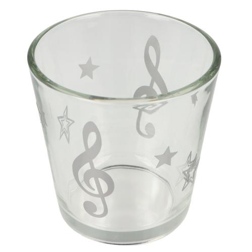 Christmassy tea light glass with treble clef and stars - color: silver