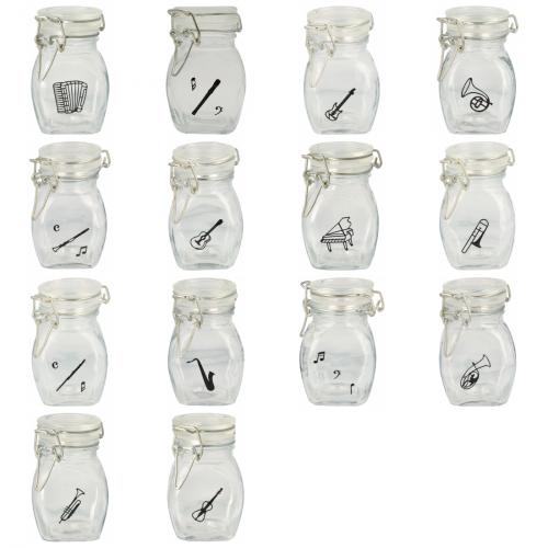 Mini storage jar with various instruments in black