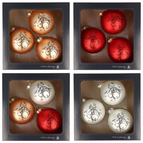 Set of 3 Christmas baubles with drums print, different colors