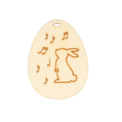 Wooden easter egg shaped pendant with Easter bunny and notes - Finish: single