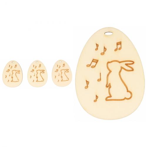 Wooden easter egg shaped pendant with Easter bunny and notes