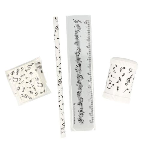 Writing set with note mix pencil, sharpener, ruler and eraser, white