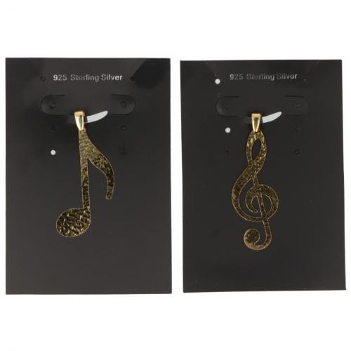 Large 925 Sterling silver pendant note or treble clef, gold-plated