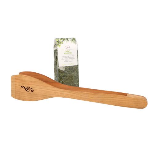Salad tongs gift set with laser-engraved treble clef/eighth note and salad herb spice mix