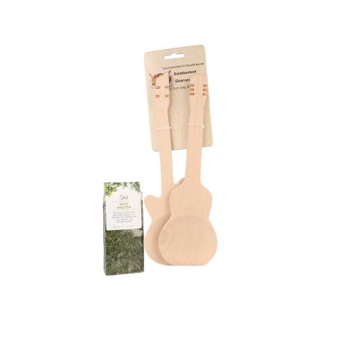 Gift set of guitar-shaped salad servers and salad herb spice mix