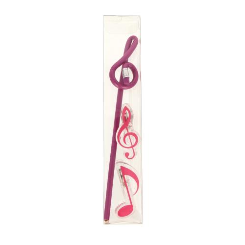 Set with shaped treble clef pencil and clips in green or pink - Color: pink/purple