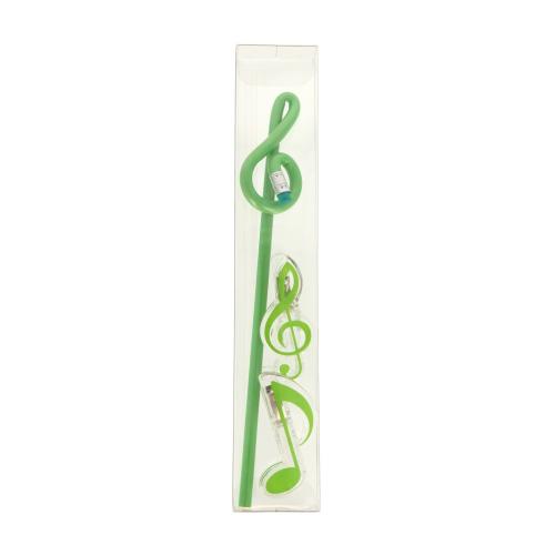 Set with shaped treble clef pencil and clips in green or pink - Color: green