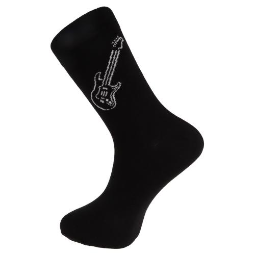 Socks with woven-in white electric guitar, music socks