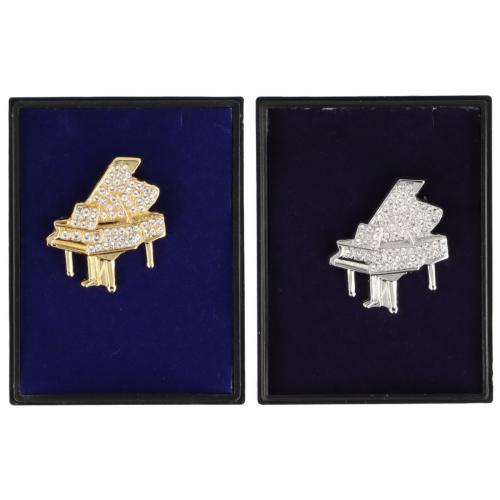 Brosche Piano mit Schmucksteinen in Geschenkbox, Farbe gold oder silber