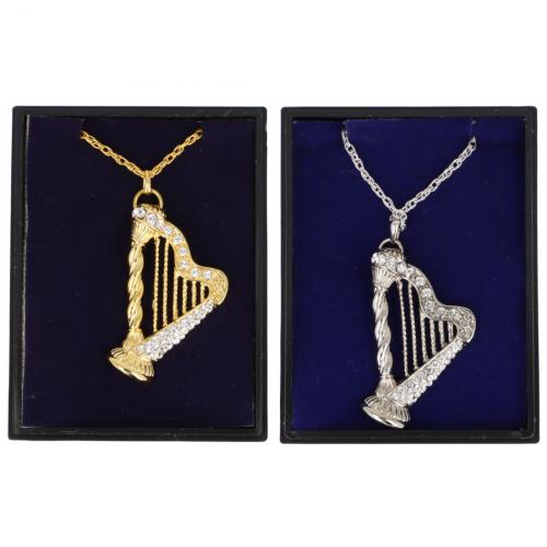 Anhnger Harfe mit Schmucksteinen und Kette in Geschenkbox, Farbe gold oder silber